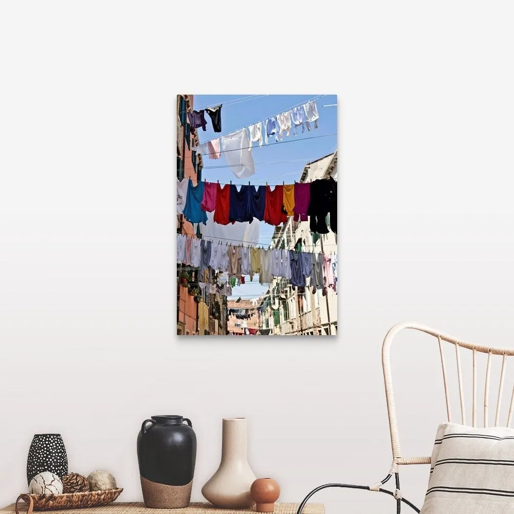 "Clotheslines hanging from apartments in Venice, Italy" Canvas Wall Art