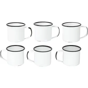 Red Co. Set of 6 Enamelware Metal Small Classic 5 Oz Round Coffee and Tea Mug with Handle, Distressed White/Black Rim