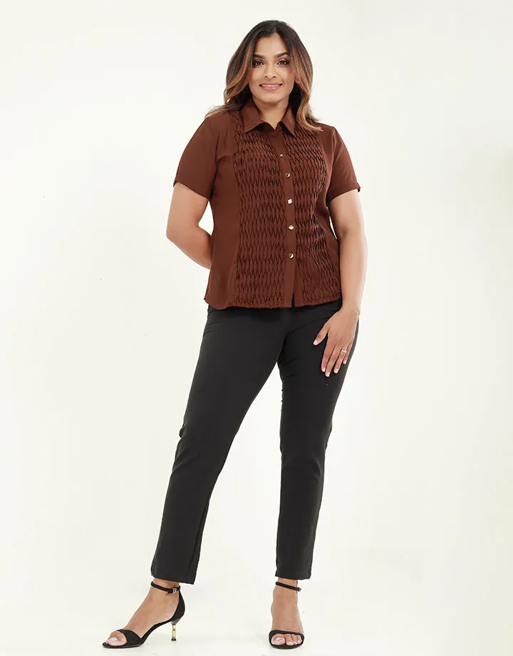 Short Sleeves Collared Blouse with Pintuck Details