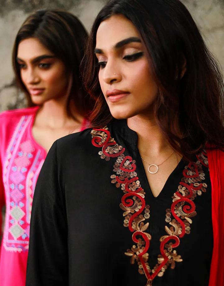 Split Neck Line Kurtha with Embroidered Details