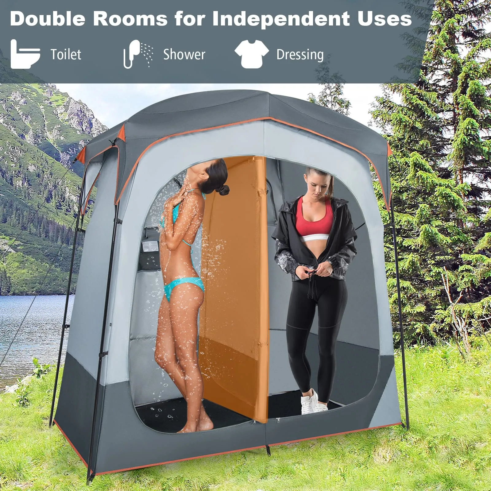 Tangkula Double Room Shower Tent, Oversize Space Privacy Tent with Floor