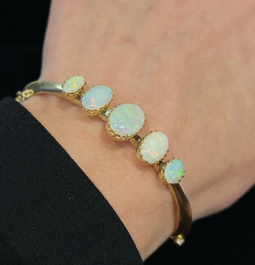 Victorian Solid Opal Bangle by Australian Jeweller H.L. TUCKER